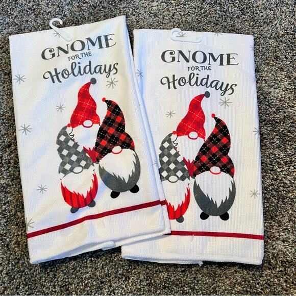 NEW Set of 2 Gnome of the Holidays Kitchen Hand Towels Buffalo Plaid - Picture 2 of 5